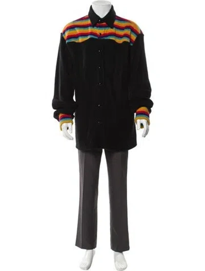 Pre-owned The Elder Statesman Cashmere Striped Cardigan In Black
