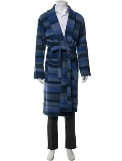 Pre-owned The Elder Statesman Cashmere Striped Cardigan In Blue