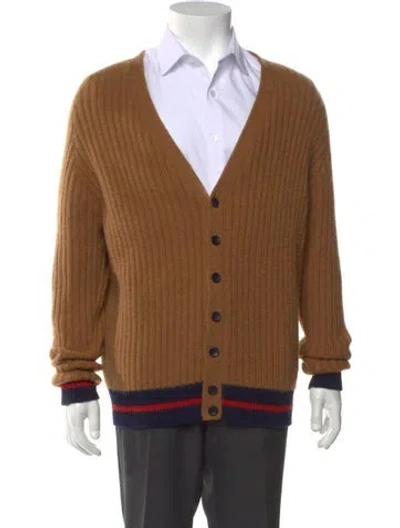 Pre-owned The Elder Statesman Cashmere Striped Cardigan In Brown