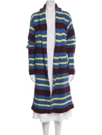 Pre-owned The Elder Statesman Cashmere Striped Coat In Blue