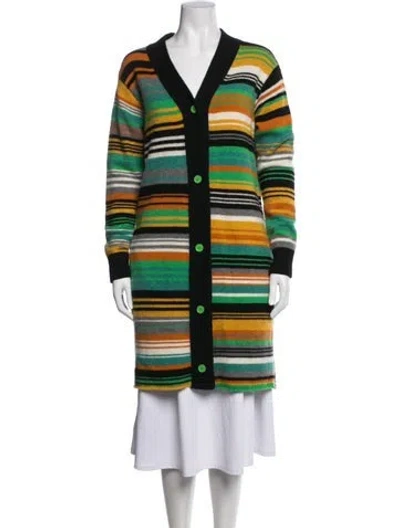 Pre-owned The Elder Statesman Cashmere Striped Coat In Green