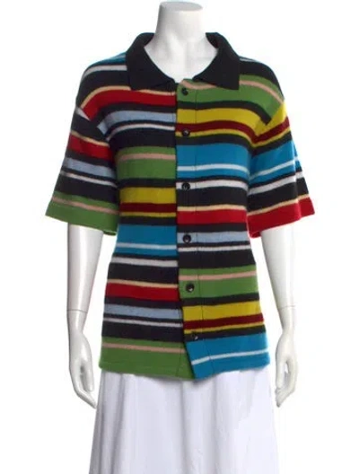 Pre-owned The Elder Statesman Cashmere Striped Polo W/ Tags In Multi