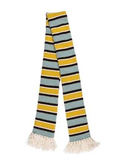 Pre-owned The Elder Statesman Cashmere Striped Scarf In Blue/yellow