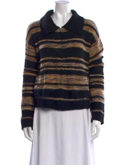 Pre-owned The Elder Statesman Cashmere Striped Sweater In Black