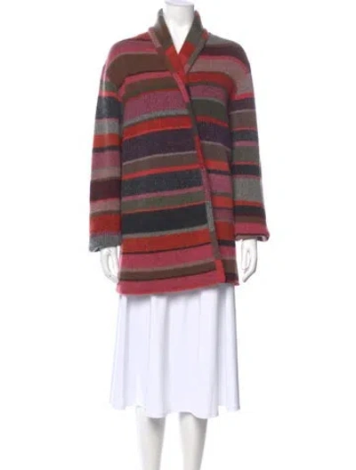 Pre-owned The Elder Statesman Cashmere Striped Sweater In Red