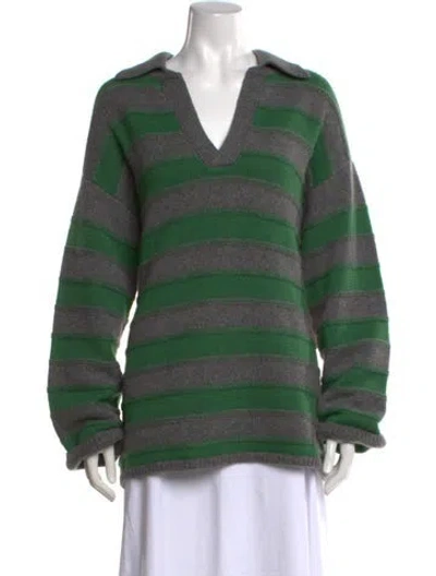 Pre-owned The Elder Statesman Cashmere Striped Sweater W/ Tags In Green