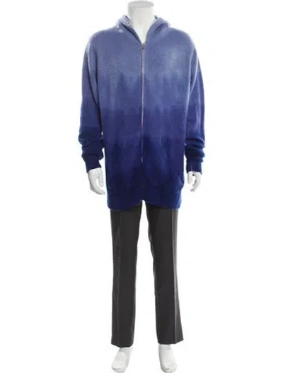 Pre-owned The Elder Statesman Cashmere Tie-dye Print Cardigan In Blue