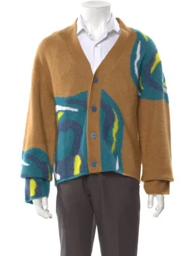 Pre-owned The Elder Statesman Cashmere Tie-dye Print Cardigan In Neutral