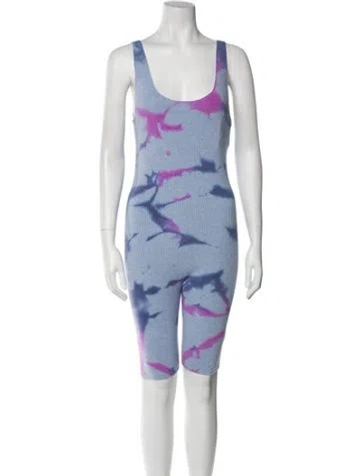 Pre-owned The Elder Statesman Cashmere Tie-dye Print Romper W/ Tags In Blue