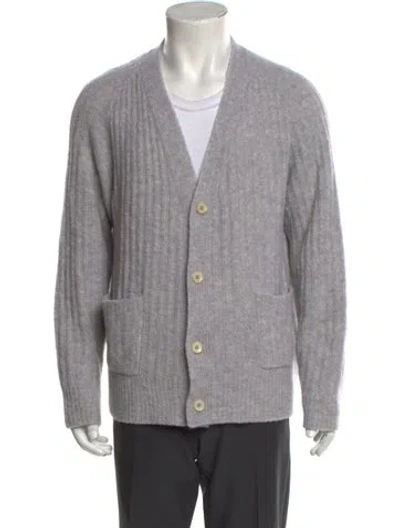 Pre-owned The Elder Statesman Cashmere V-neck Cardigan In Gray