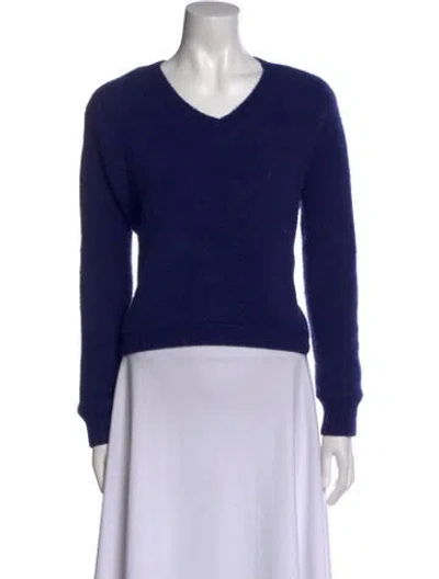 Pre-owned The Elder Statesman Cashmere V-neck Sweater In Blue