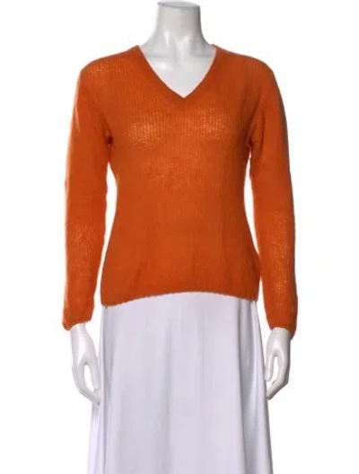 Pre-owned The Elder Statesman Cashmere V-neck Sweater In Orange