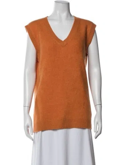 Pre-owned The Elder Statesman Cashmere V-neck Sweater In Orange