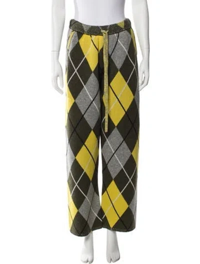 Pre-owned The Elder Statesman Cashmere Wide Leg Pants In Green