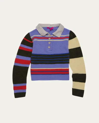 The Elder Statesman Chaos Stripe Fitted Polo Cashmere Sweater In Nwoanmpr