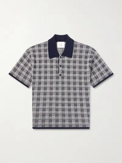 The Elder Statesman Checked Cashmere Polo Shirt In Blue