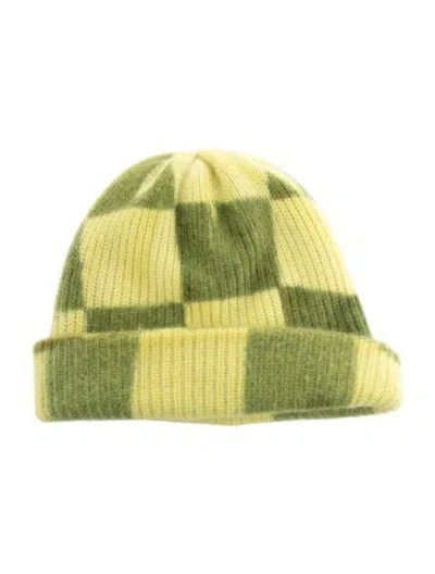 Pre-owned The Elder Statesman Checkered Cashmere Beanie In Green