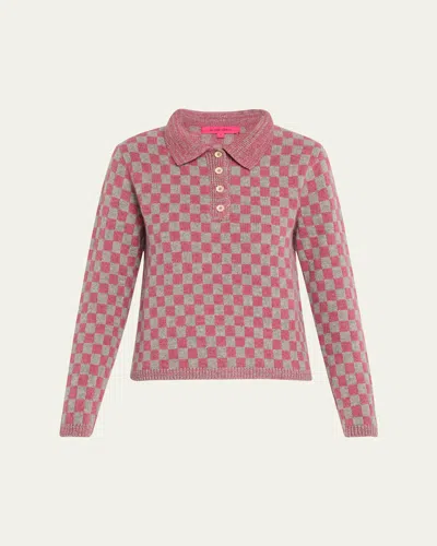 The Elder Statesman Checkered Polo Cashmere Sweater In Mulberryl