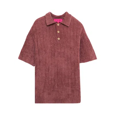 Pre-owned The Elder Statesman Chenille Rib Short-sleeve Polo 'napa' | Pink | Men's Size M