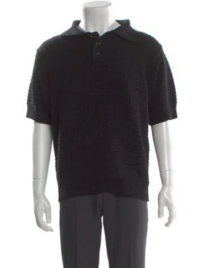 Pre-owned The Elder Statesman Collar Short Sleeve Polo Sweater In Black