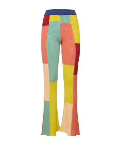 The Elder Statesman Color Block Flared Cotton Pants In Multi