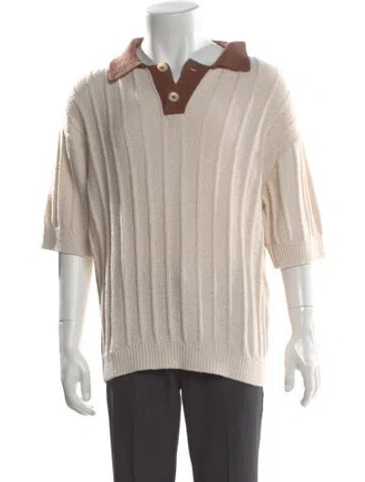 Pre-owned The Elder Statesman Colorblock Pattern Collar Polo Sweater In Neutral
