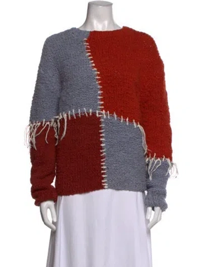 Pre-owned The Elder Statesman Colorblock Pattern Crew Neck Sweater In Orange
