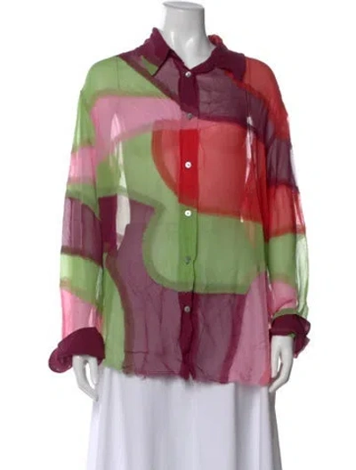 Pre-owned The Elder Statesman Colorblock Pattern Long Sleeve Button-up Top In Pink