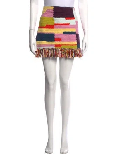 Pre-owned The Elder Statesman Colorblock Pattern Mini Skirt In Neutrals