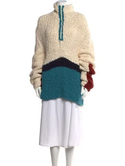 Pre-owned The Elder Statesman Colorblock Pattern Mock Neck Sweater In Neutrals