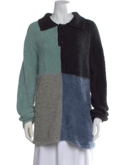 Pre-owned The Elder Statesman Colorblock Pattern Sweater In Black
