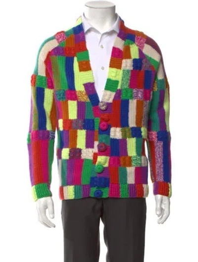 Pre-owned The Elder Statesman Colorblock Pattern V-neck Cardigan In Multi