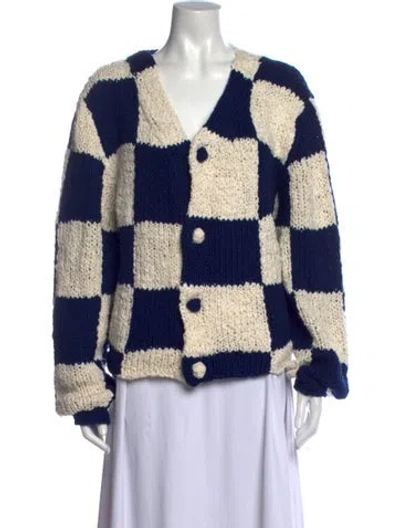 Pre-owned The Elder Statesman Colorblock Pattern V-neck Sweater In Blue