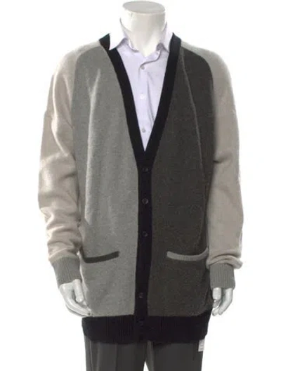 Pre-owned The Elder Statesman Colorblock V-neck Wool Cardigan In Black