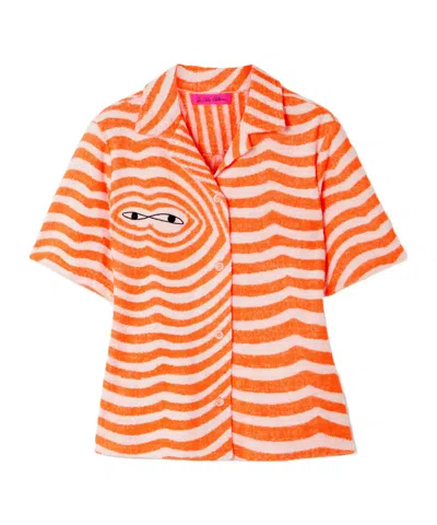 The Elder Statesman Embroidered Striped Cotton-terry Shirt In Multi