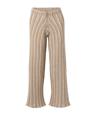 The Elder Statesman Striped Crocheted Cotton Straight-leg Pants In Brown