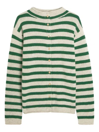 The Elder Statesman Cousteau Striped Button Cardigan In White