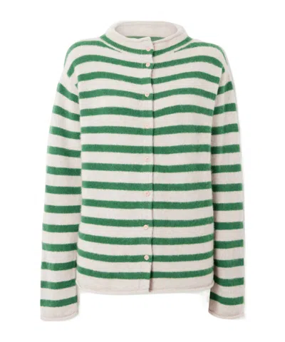 The Elder Statesman Cousteau Striped Cashmere Cardigan In Green