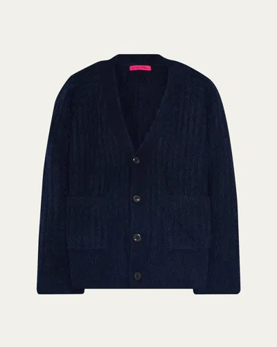 The Elder Statesman Cozy Rib Relaxed Cashmere-silk Cardigan In Blue