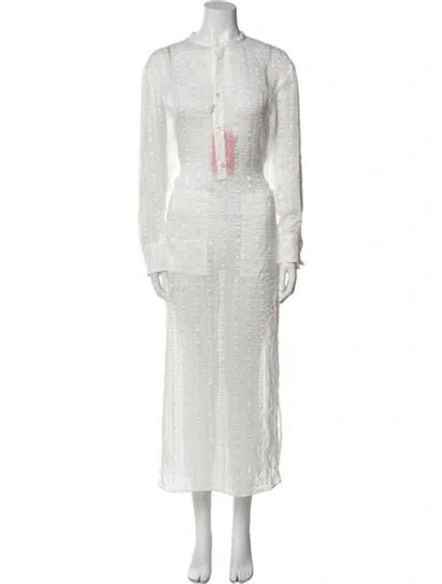 Pre-owned The Elder Statesman Crew Neck Long Dress In White