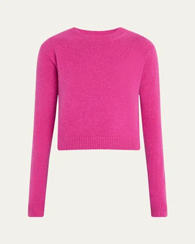The Elder Statesman Crewneck Cashmere Crop Pullover In Hot Pink