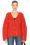 The Elder Statesman Crochet Boxy Cardigan In Persimmon & Tango