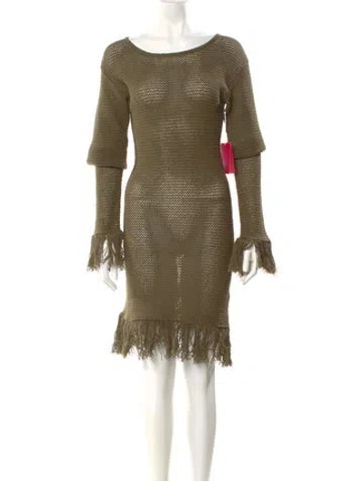 Pre-owned The Elder Statesman Crochet Knee-length Dress W/ Tags In Green