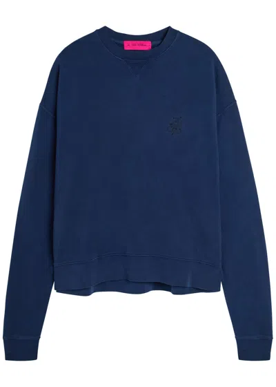 The Elder Statesman Daily Logo-embroidered Cotton And Cashmere-blend Sweatshirt In Blue