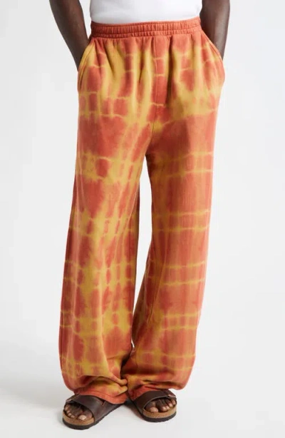 The Elder Statesman Daily Zuzu Hand Dyed Cotton & Cashmere Sweatpants In Wasabi W/fiery Coral