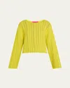 The Elder Statesman Drop Needle Ribbed Cashmere And Cotton-blend Sweater In Chartreuse