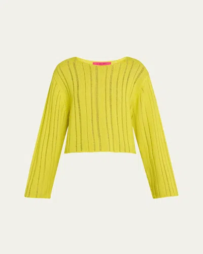 The Elder Statesman Drop Needle Ribbed Cashmere And Cotton-blend Jumper In Chartreuse