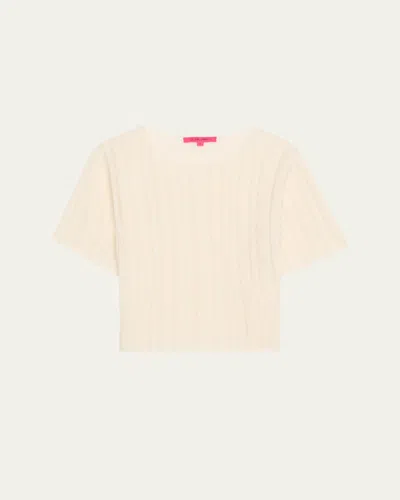 The Elder Statesman Drop Needle Short Sleeve Cashmere Tee In Chalk