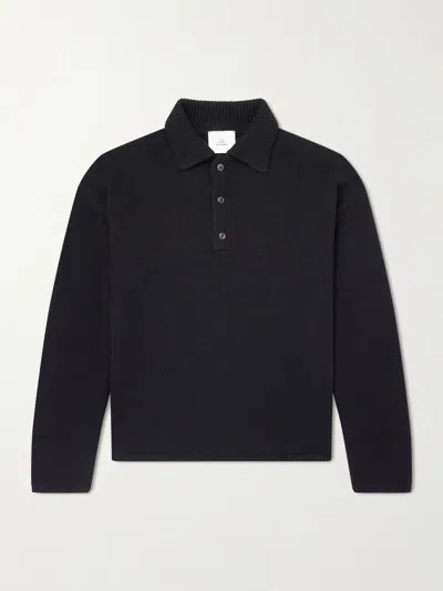 The Elder Statesman Dume Rugby Cashmere Polo Sweater In Black