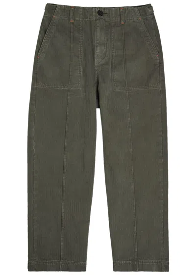 The Elder Statesman Dundy Herringbone Cotton Trousers In Gray